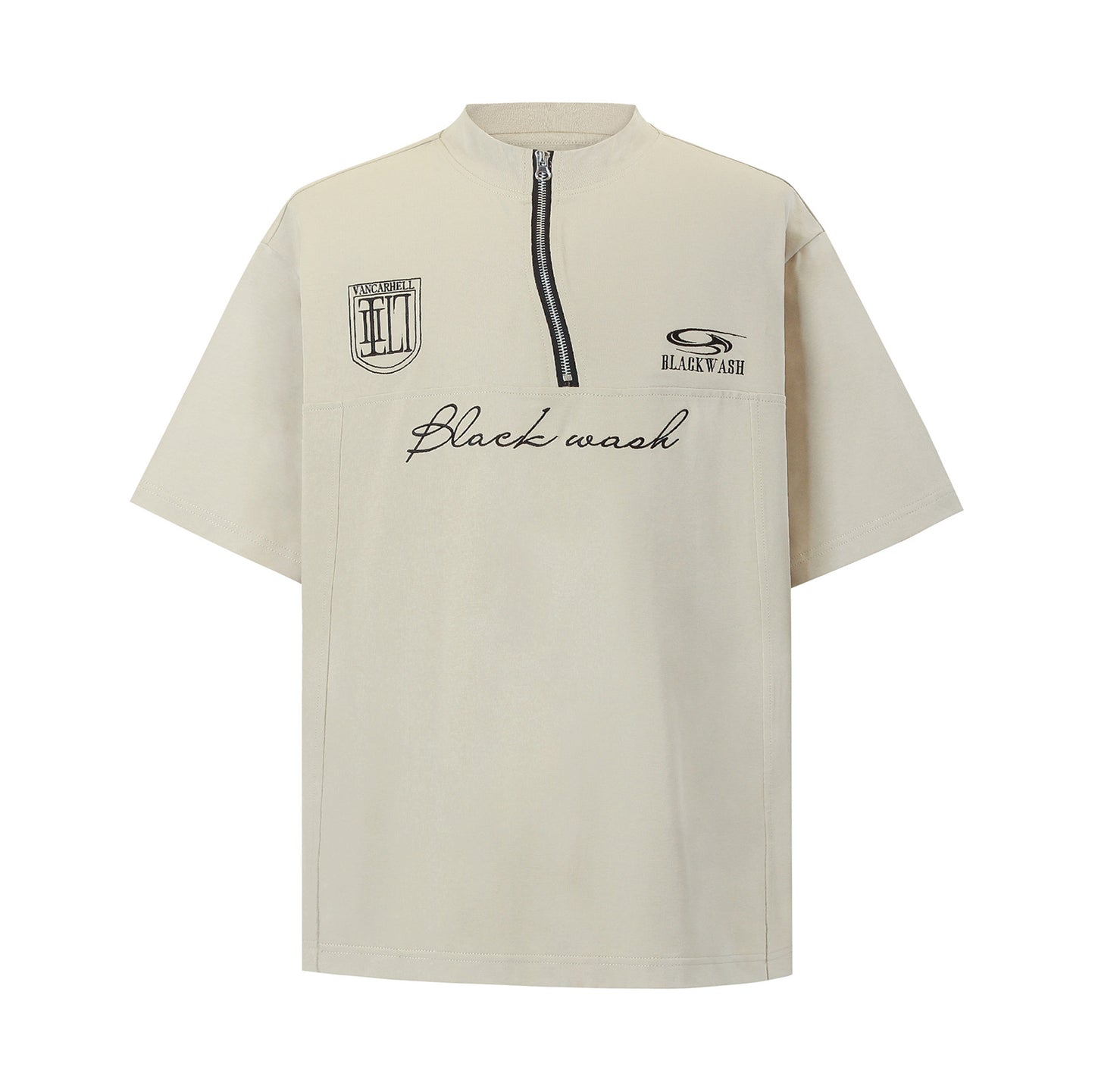 USA Vintage T-Shirt Letter Embroidery Half Zipper Men's Summer Loose