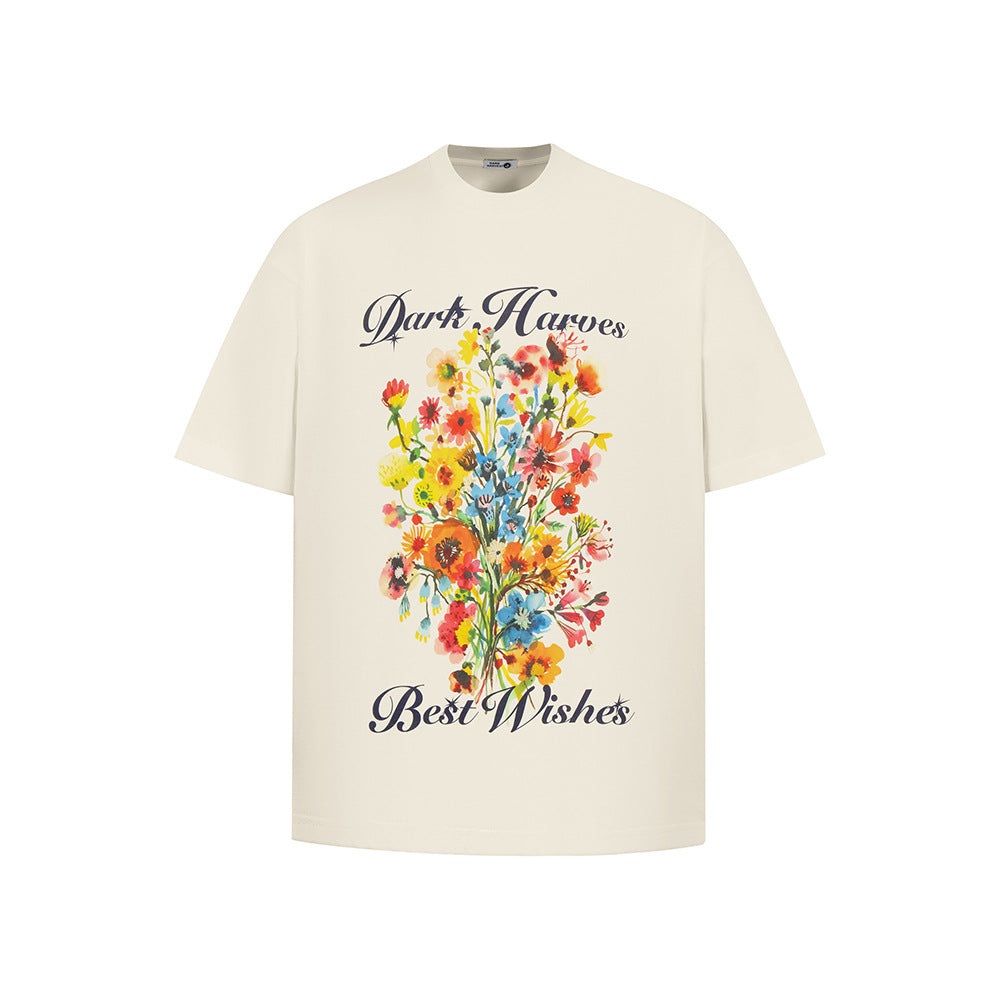 Nostalgia T Shirts Vintage Floral Print Short Sleeve Crew Neck T-Shirt