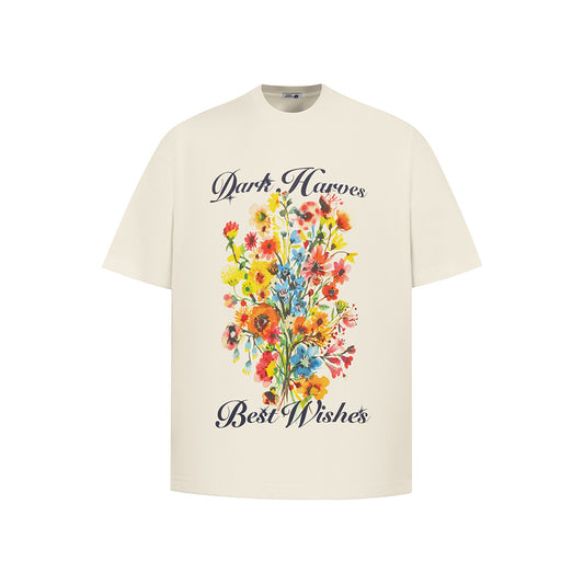 Nostalgia T Shirts Vintage Floral Print Short Sleeve Crew Neck T-Shirt