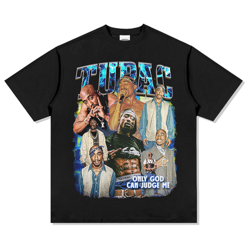 Outfit streetwear vintage hip hop tupac print short sleeve t-shirt
