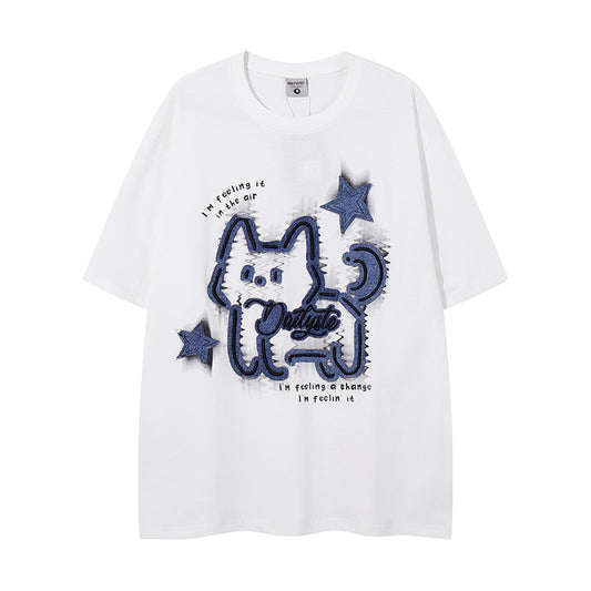 Distorted vintage short-sleeved t-shirt summer oversize casual top