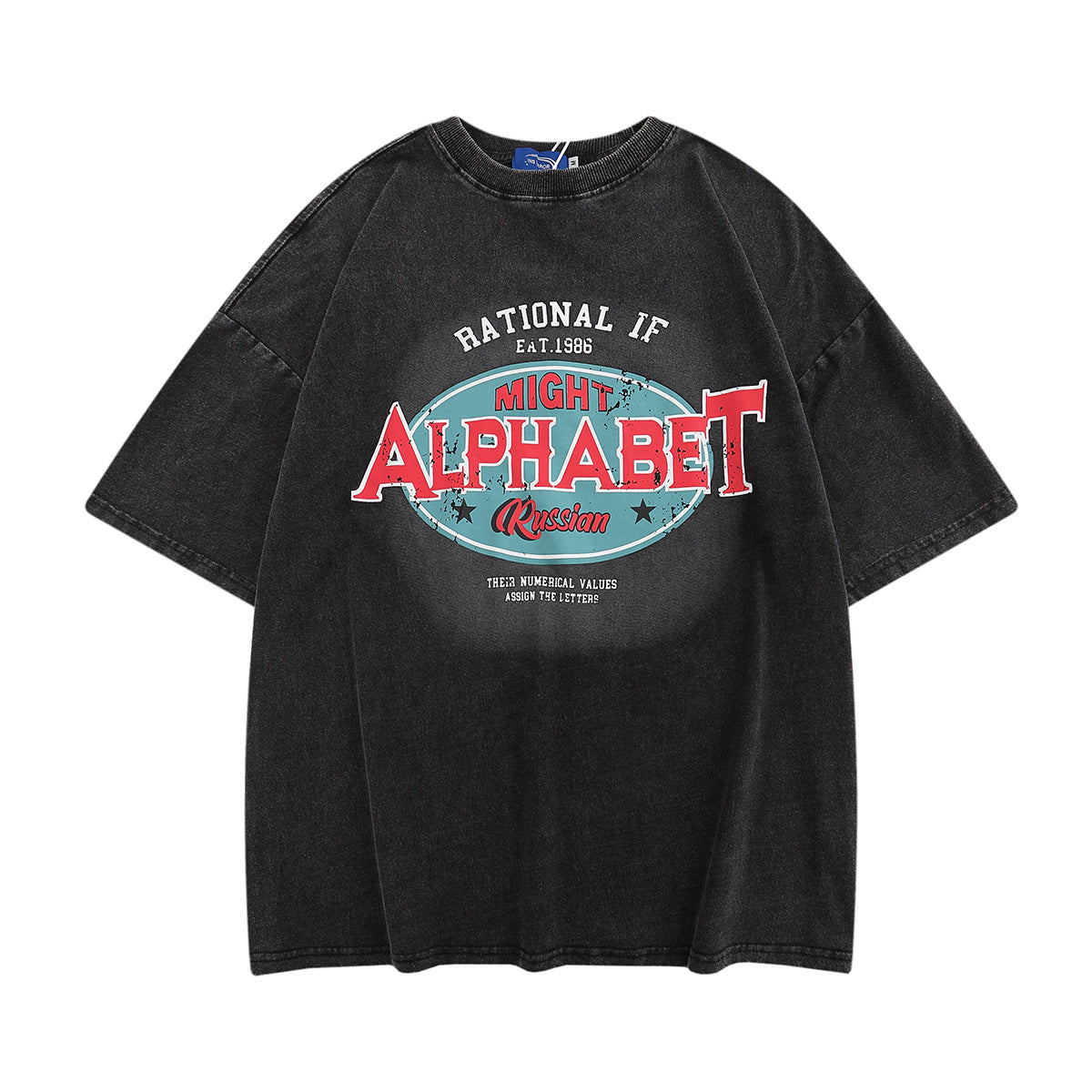 Hustle vintage washed old t-shirt retro letter print short sleeve