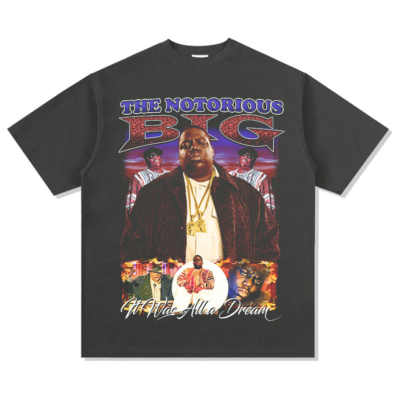 Streetwear masculino vintage biggie print short sleeve t-shirt