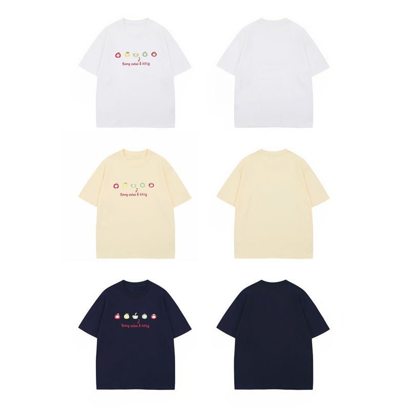 US drip outfits Summer Vintage Fruit Casual Loose Short Sleeve T-Shirts