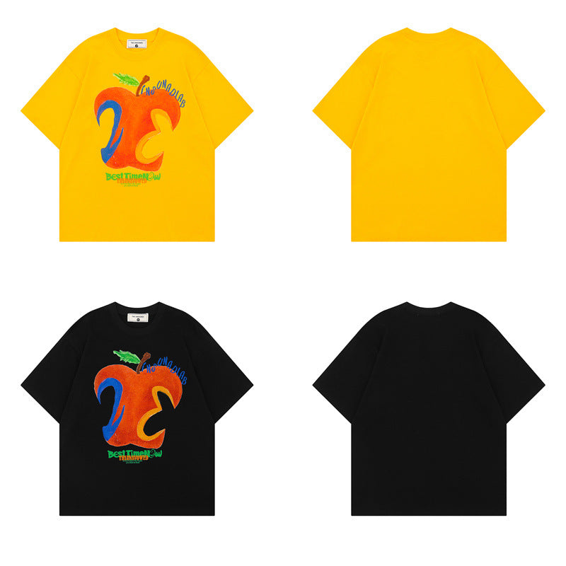 US drip outfits summer retro gradual change love apple casual loose short sleeve T-Shirts