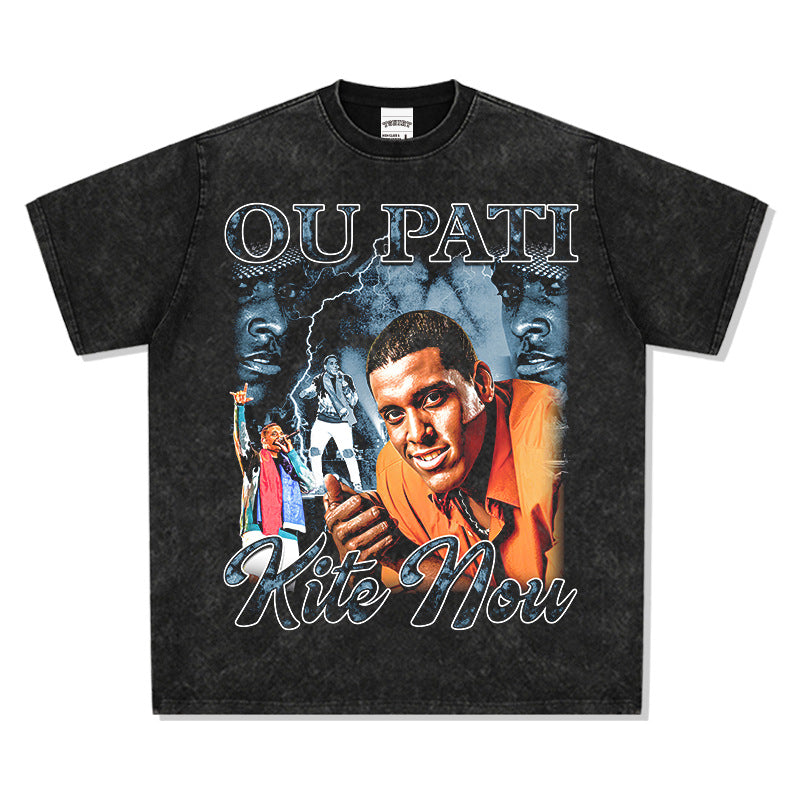 Outfit streetwear vintage hip hop Mika Benjamin print short sleeve t-shirt