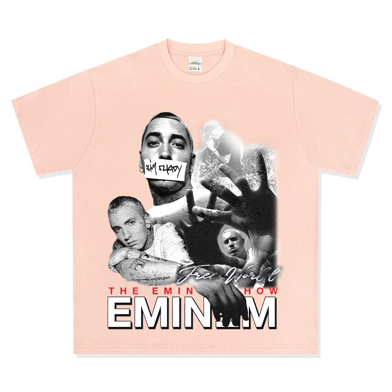 New york hip hop shop Eminem print hip hop long sleeve short sleeve retro washed old t-shirt