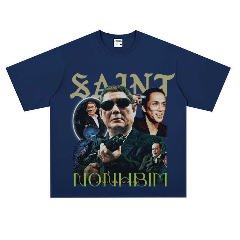 Film Star T Shirt Loose Heavy American Retro Street Personality T-shirt Men