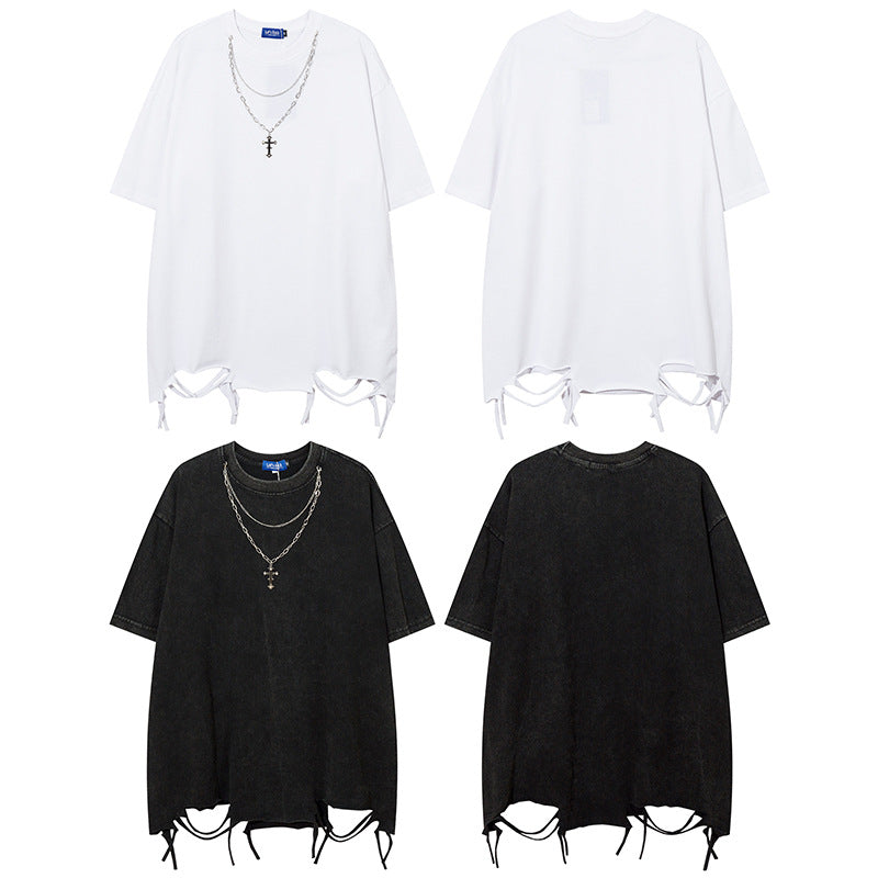 Nyc 1990 Shirt Vintage Necklace Short Sleeve T-Shirt Loose Top