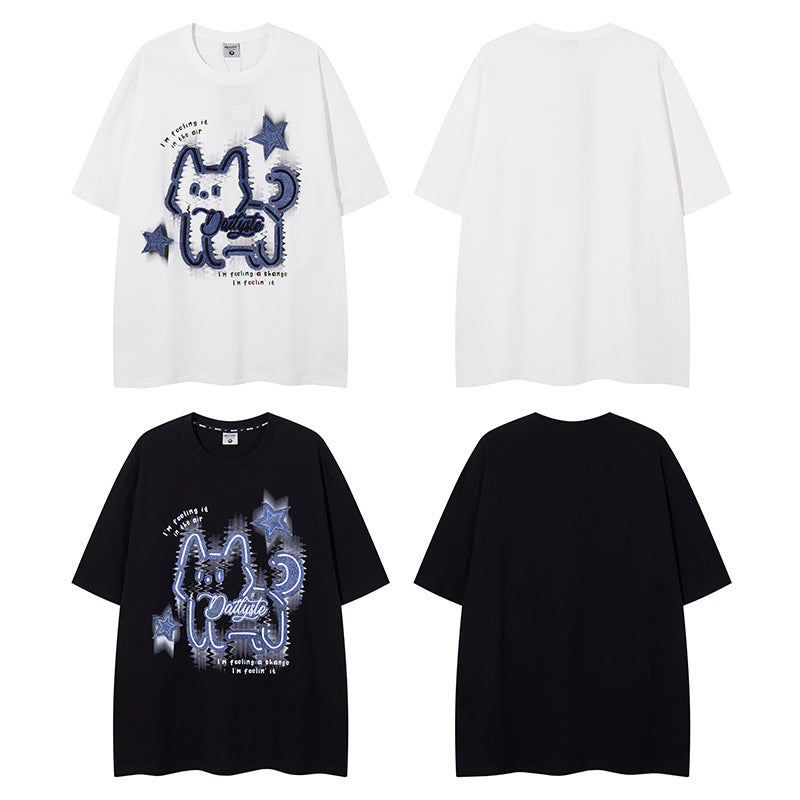 Distorted vintage short-sleeved t-shirt summer oversize casual top