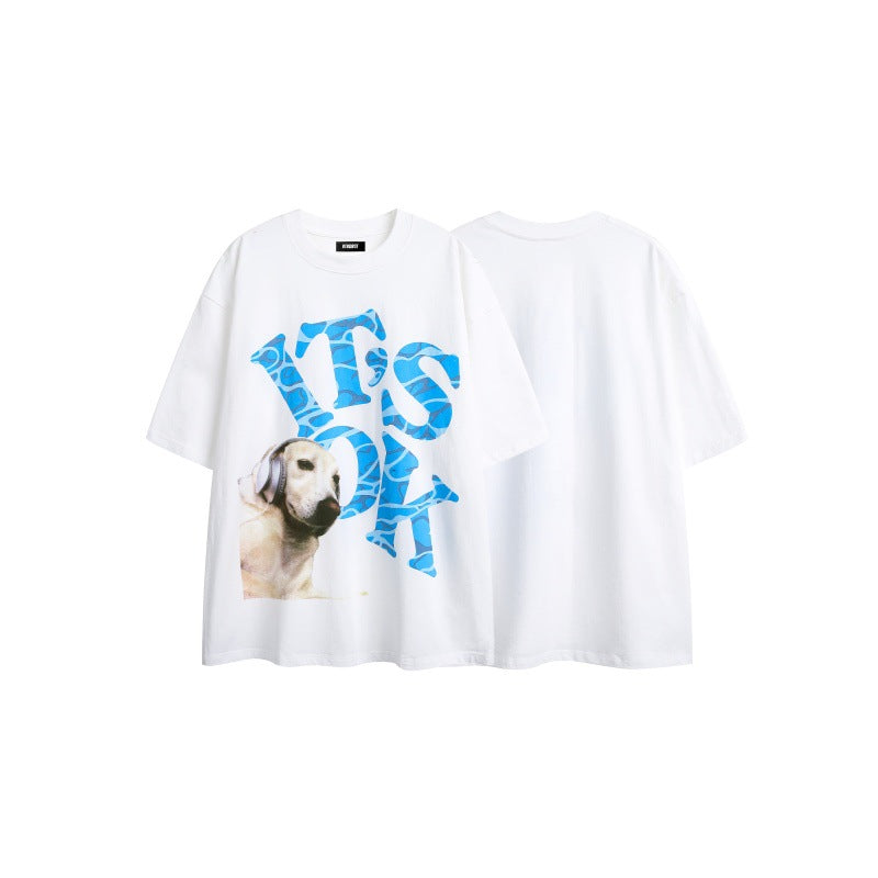 US drip outfits summer vintage doggy alphabet print casual loose short sleeve T-Shirts