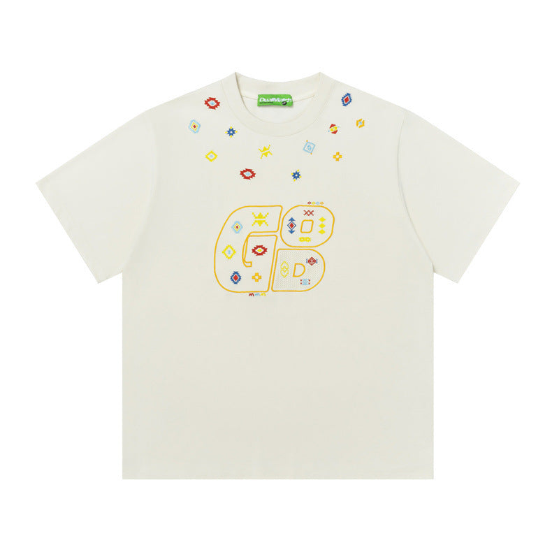 Hip Hop Shirts For Boys Embroidered Short Sleeve T-Shirt Vintage Casual