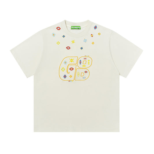 Hip Hop Shirts For Boys Embroidered Short Sleeve T-Shirt Vintage Casual