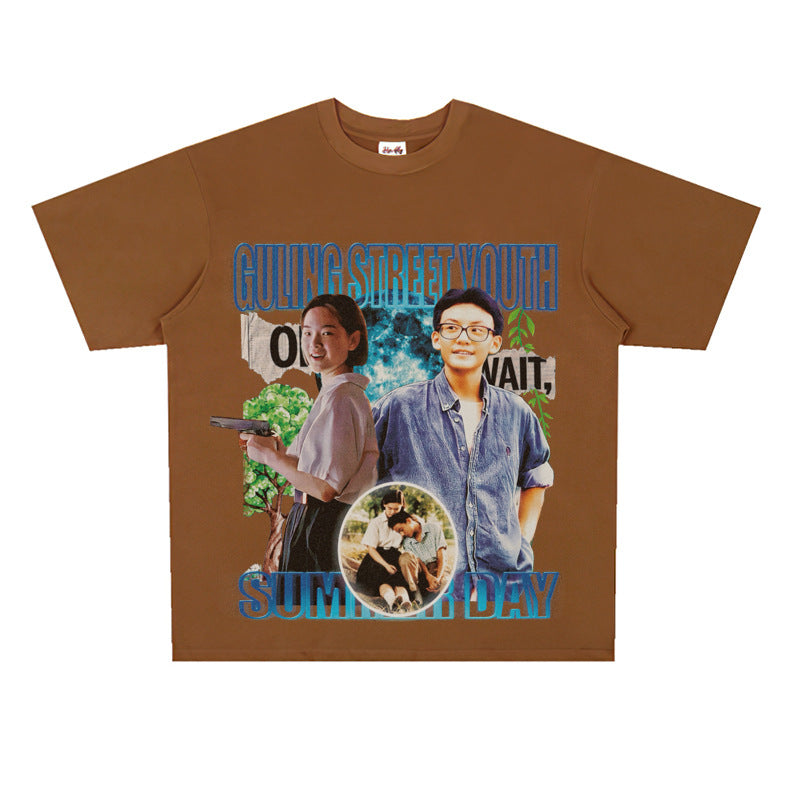 Film Star T Shirt Loose Heavy Retro Street Personality T-shirt Men and Women