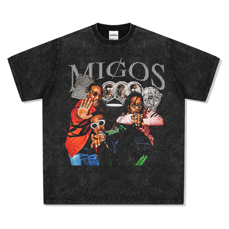Cool t rapper migos print hip hop short sleeve t-shirt hiphop
