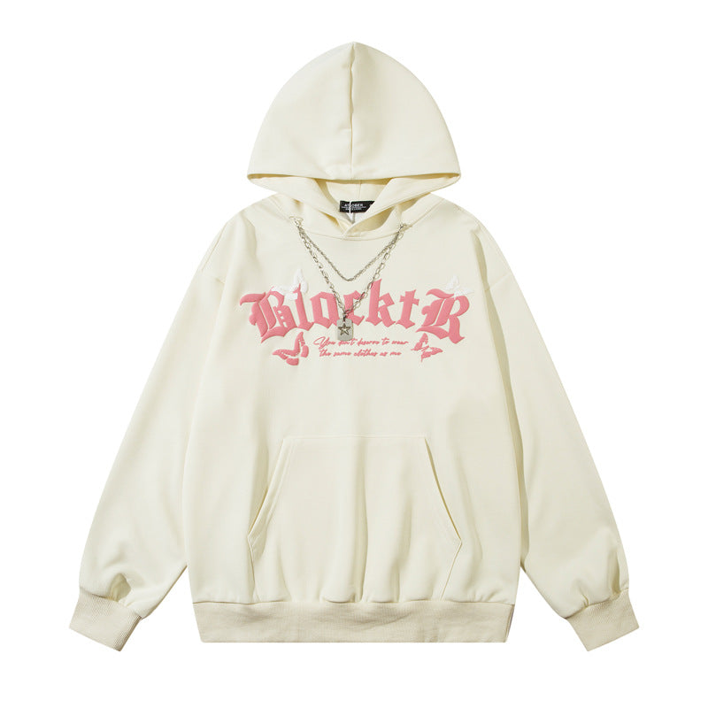 Streetwear Hoodie Butterfly Letter Foam Print Hooded Sweater Autumn Loose