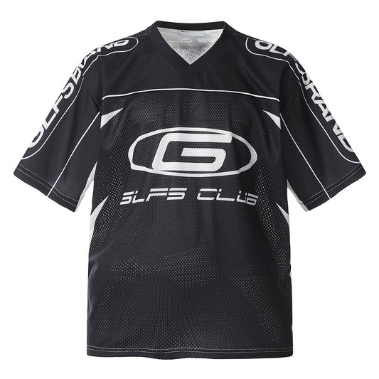 Racing oversized t shirt summer racing print mesh short-sleeved top