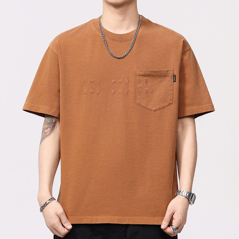 Men T-shirts Vintage Short Sleeve Summer Loose Embroidery