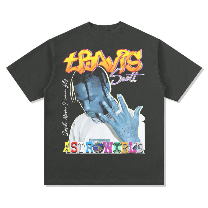 Streetwear masculino TRAVIS SCOTT hip hop print short sleeve t-shirt Vintage