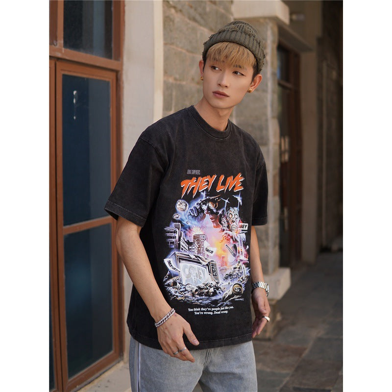 Film Star T Shirt Movie Extreme Space Pure Cotton Loose Short Sleeve American Retro Trendy T-shirt Men