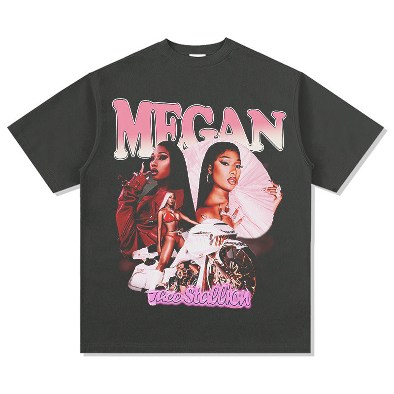 Marcas streetwear usa hip hop Megan Thee Stallion print short sleeve t-shirt