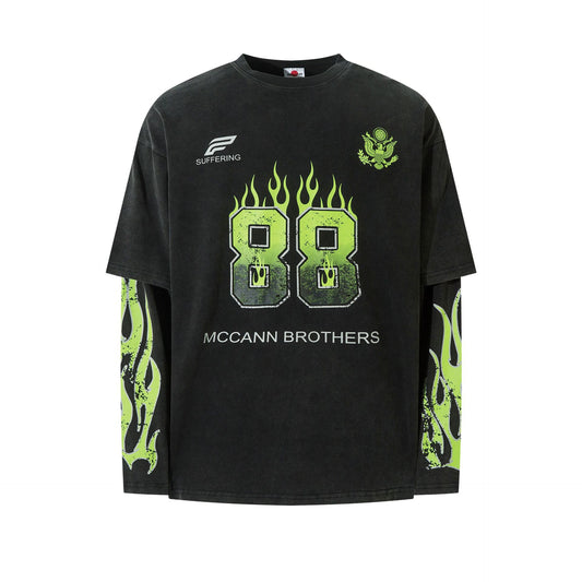 Hustle vintage flame print long sleeve t-shirt
