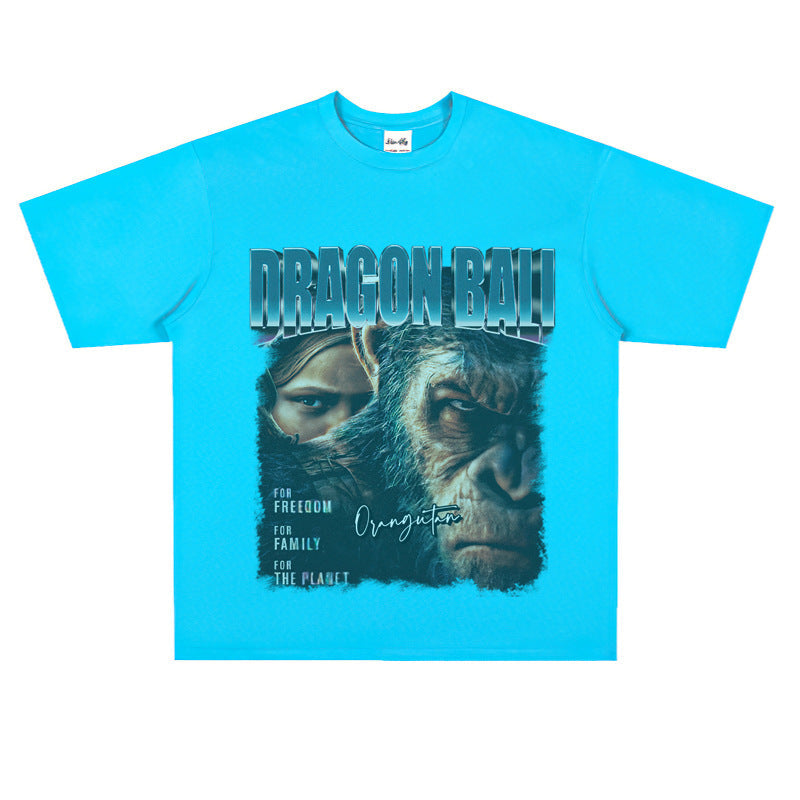 Film Star T Shirt Movie Rise of the Planet of the Apes Pure Cotton Loose Short Sleeve American Retro Trendy T-shirt Men