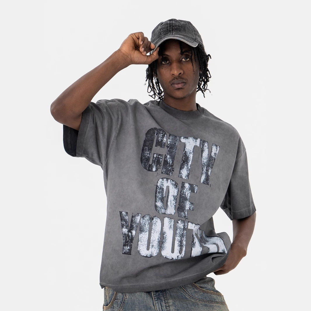 Vintage 90s Hip Hop Clothing Summer gradual change Crew Neck Short Sleeve T-Shirt