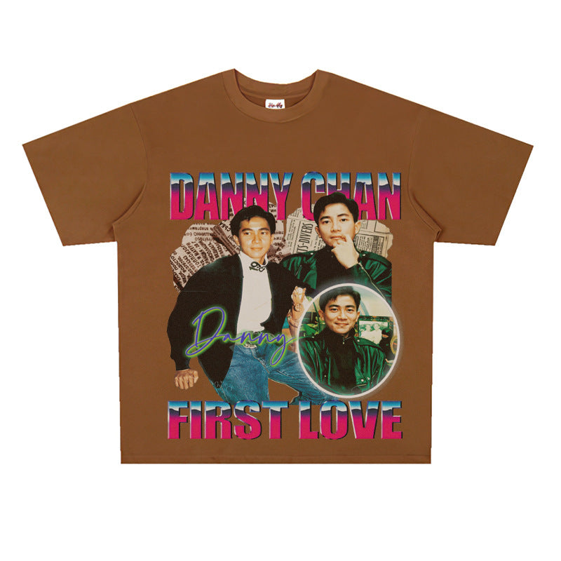 Film Star T Shirt Singer Danny Chan Printed Loose Cotton American T-shirt