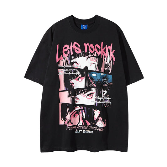 Nyc 1990 Shirt Vintage Anime Print Black Short Sleeve T-Shirt