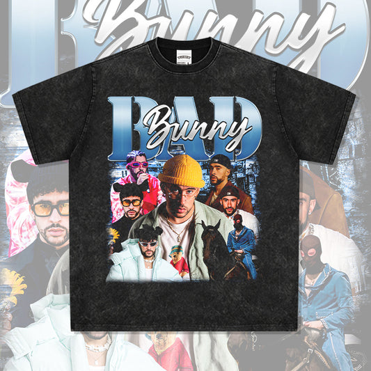 Streetwear masculino vintage hip hop Bad Bunny print short sleeve t-shirt