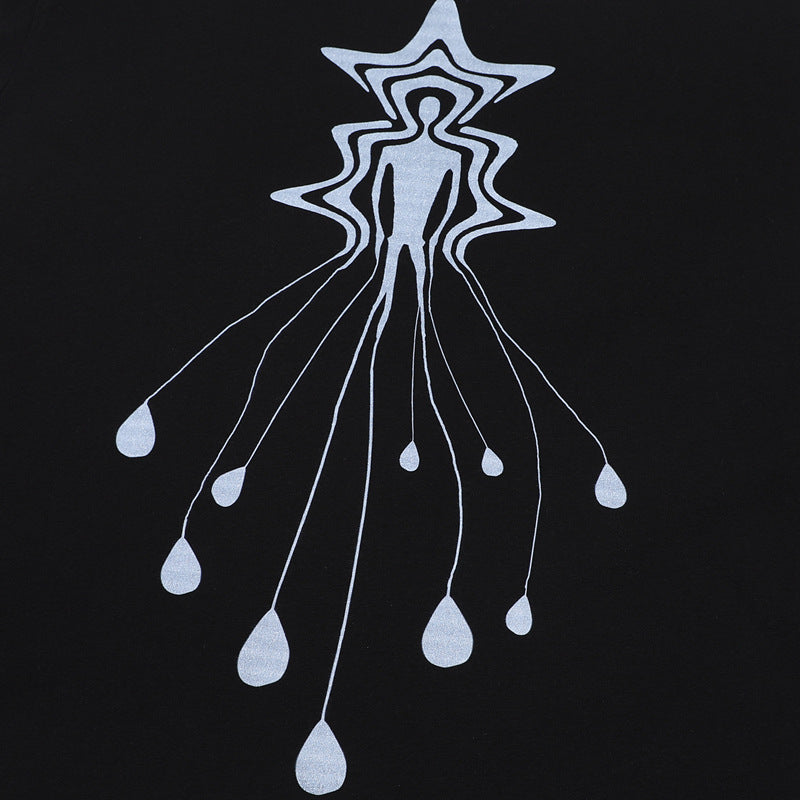 Camisas Retros Washed Old Abstract Character Print Short Sleeve T-Shirt