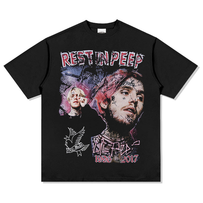 Streetwear masculino vintage LILPEEP character print short sleeve loose hiphop rap t-shirt