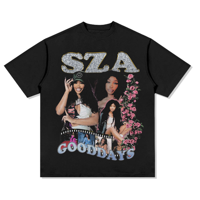 Streetwear masculino vintage rap SZA print short sleeve t-shirt oversize