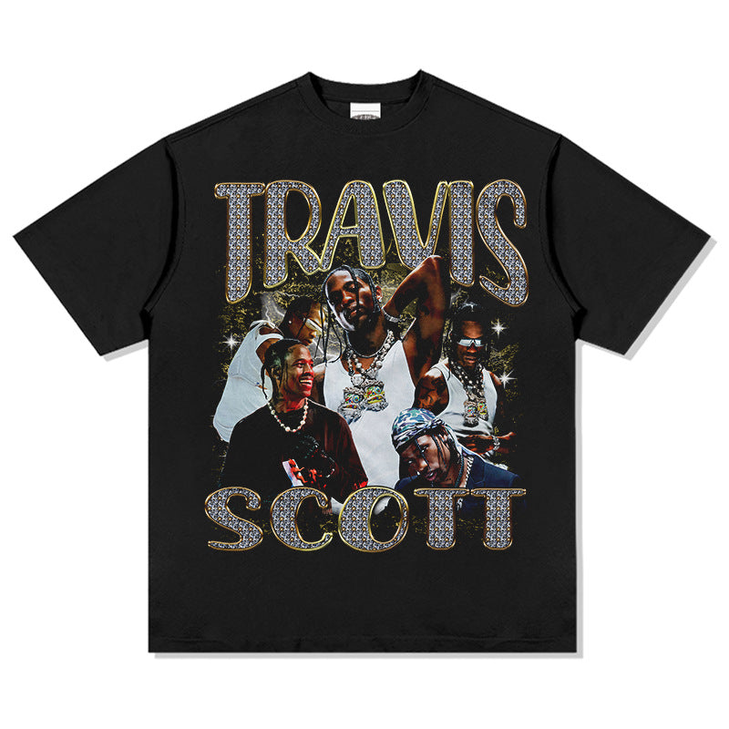 Outfit streetwear vintage hip hop scott ts print short sleeve t-shirt