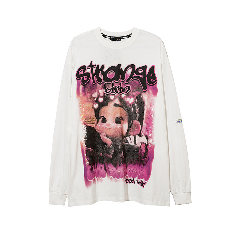 Vintage T Shirts Hip Hop Cartoon Print Long Sleeve T-Shirt Oversize Loose