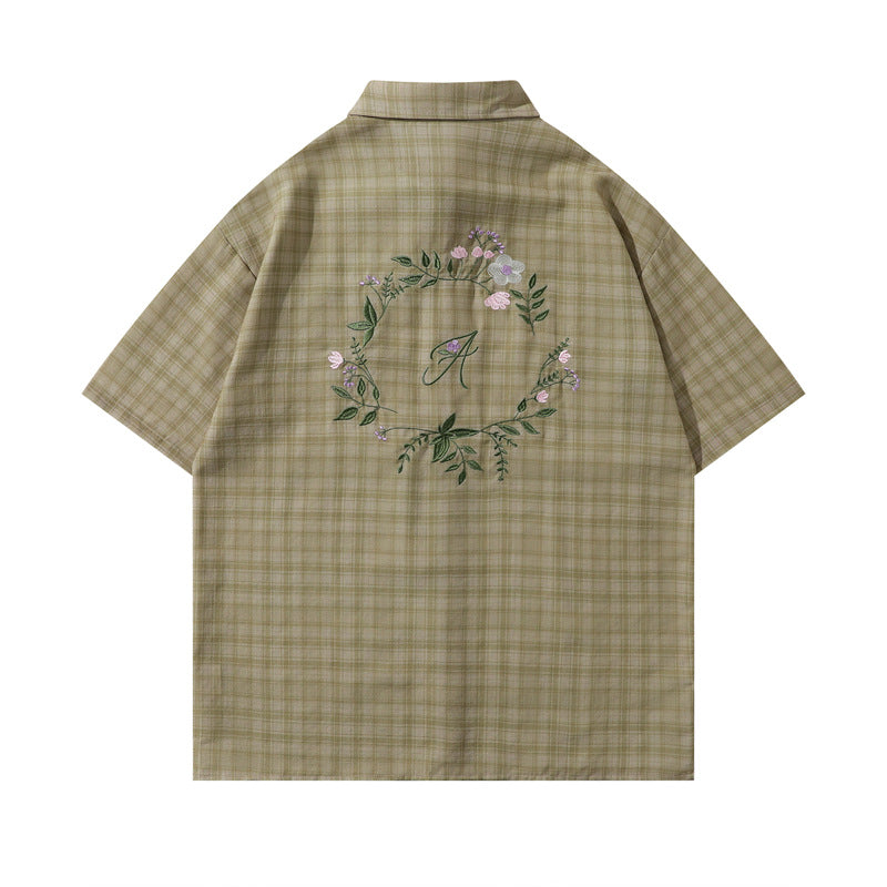 Y2K mens shirt retro plaid lapel loose casual short sleeves