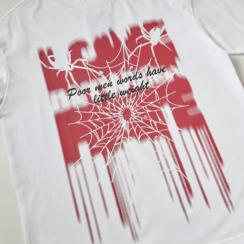Nyc 1990 Shirt Spring/Summer Short Sleeve Spider Print T-Shirt