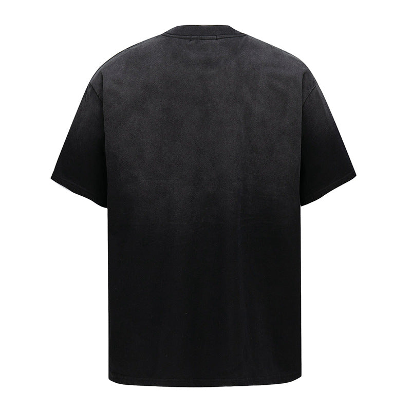 Retro Style Shirt For Men Summer Flame Letter Embroidery Short Sleeve T-Shirt