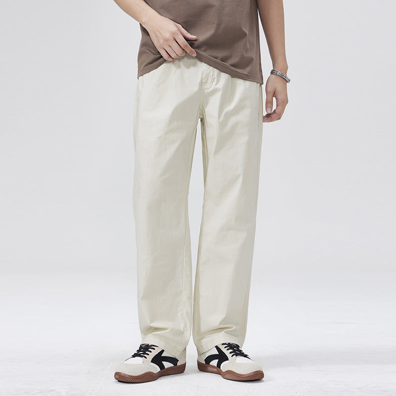 Men Casual Pants Straight Spring Pants Textured Loose Wide Leg Tooling