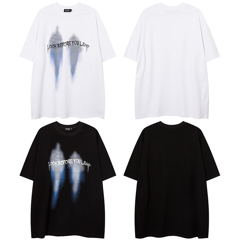 Vintage T Shirts Hip Hop Blur Shadow Print Short Sleeve T-Shirt