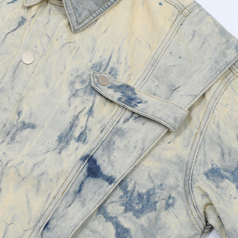 Stone Wash T shirt tie-dye gradual change washed old denim short sleeves