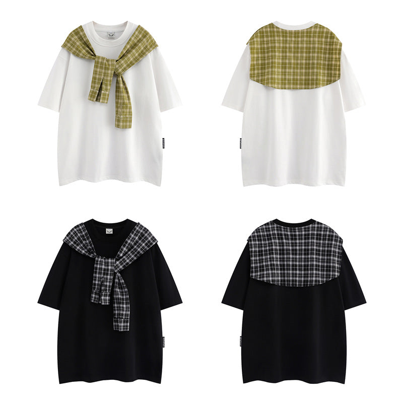 Camisas Retros Vintage Shawl Short Sleeve T-Shirt Oversize Casual Top