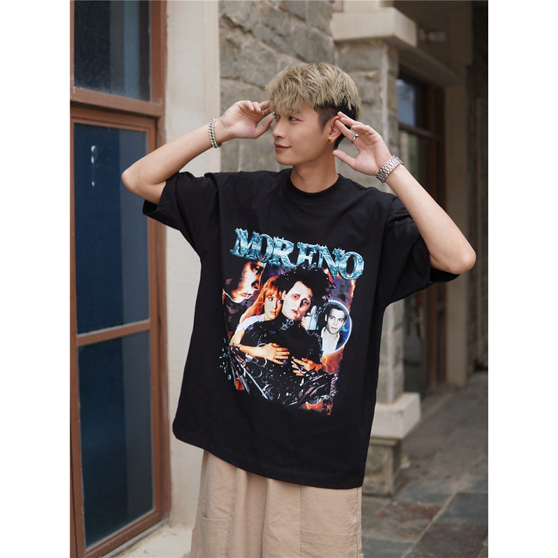 Film Star T Shirt Edward Short Sleeve Loose Retro American Street T-shirt Men and Women
