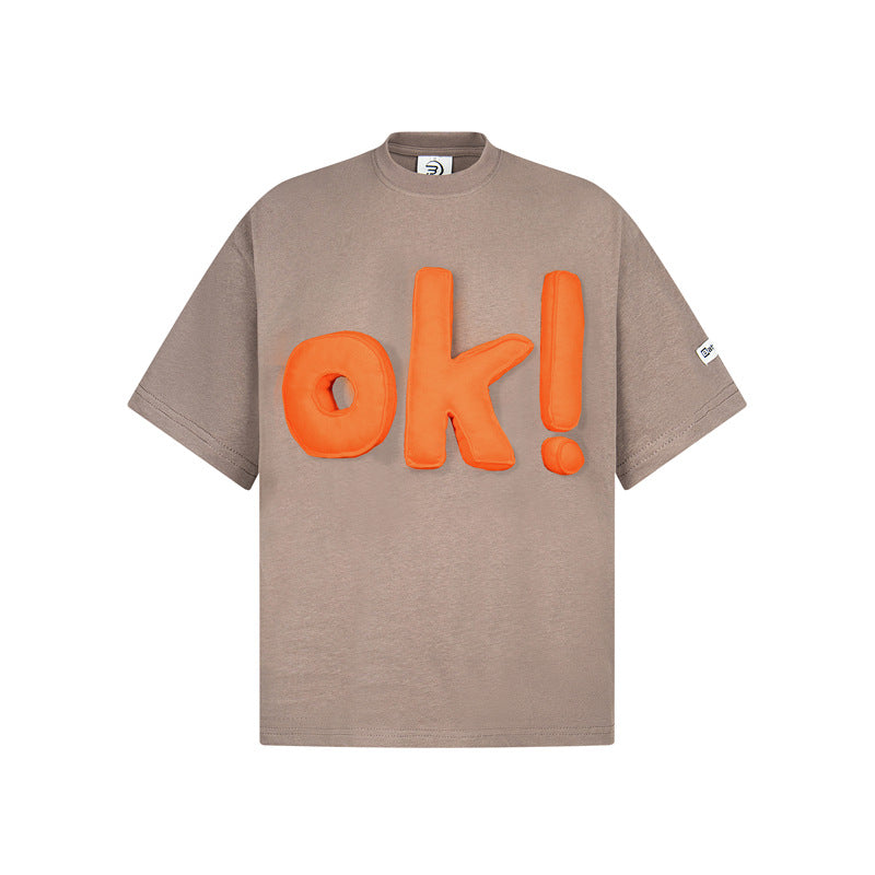 Camisas Retros Vintage OK Alphabet Short Sleeve Men's and Women's T-Shirts