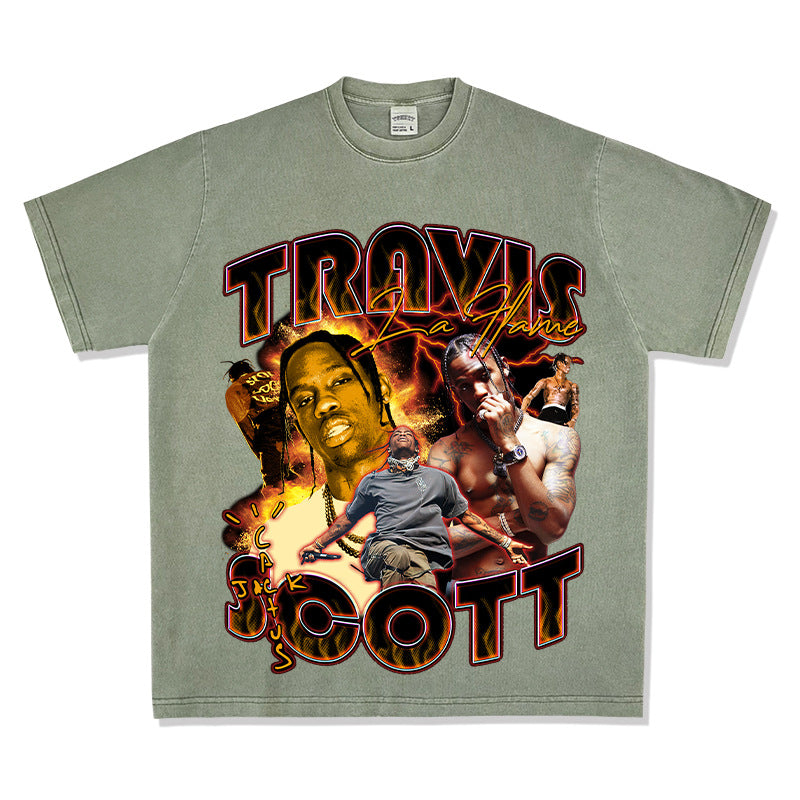 Outfit streetwear vintage hip hop travis scott print short sleeve t-shirt vintage