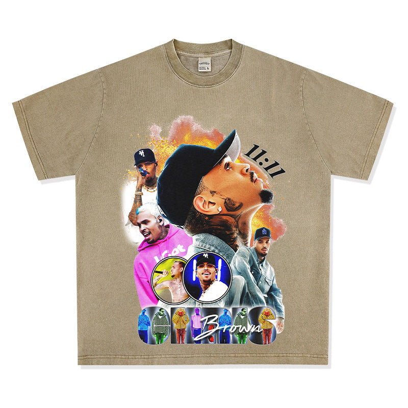 Streetwear masculino hip hop Chris Brown print short sleeve t-shirt