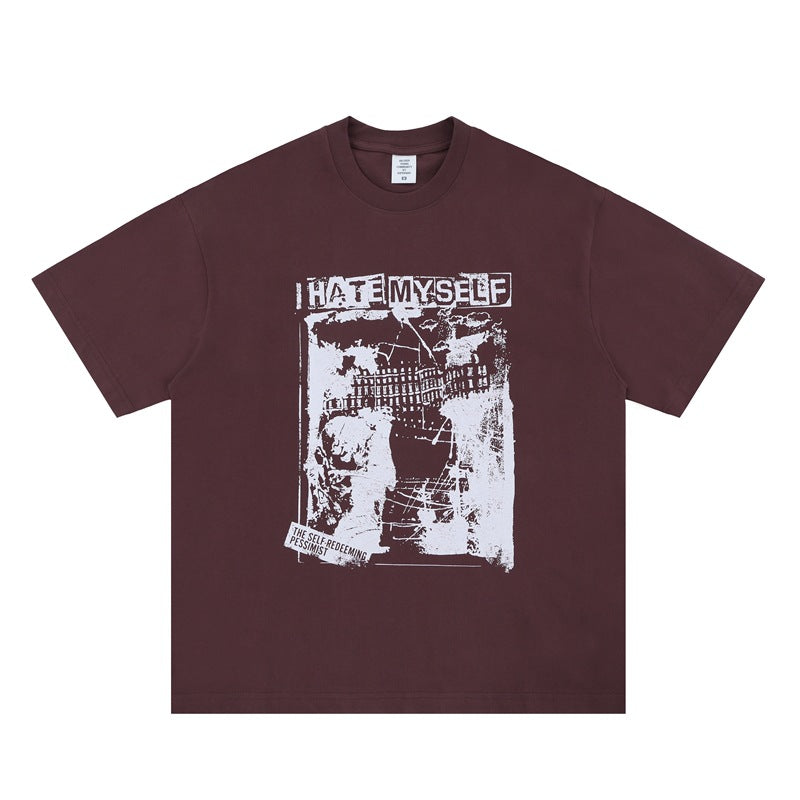 Vintage College Shirts Summer Vintage Destruction Print Crew Neck Short Sleeve T-Shirt