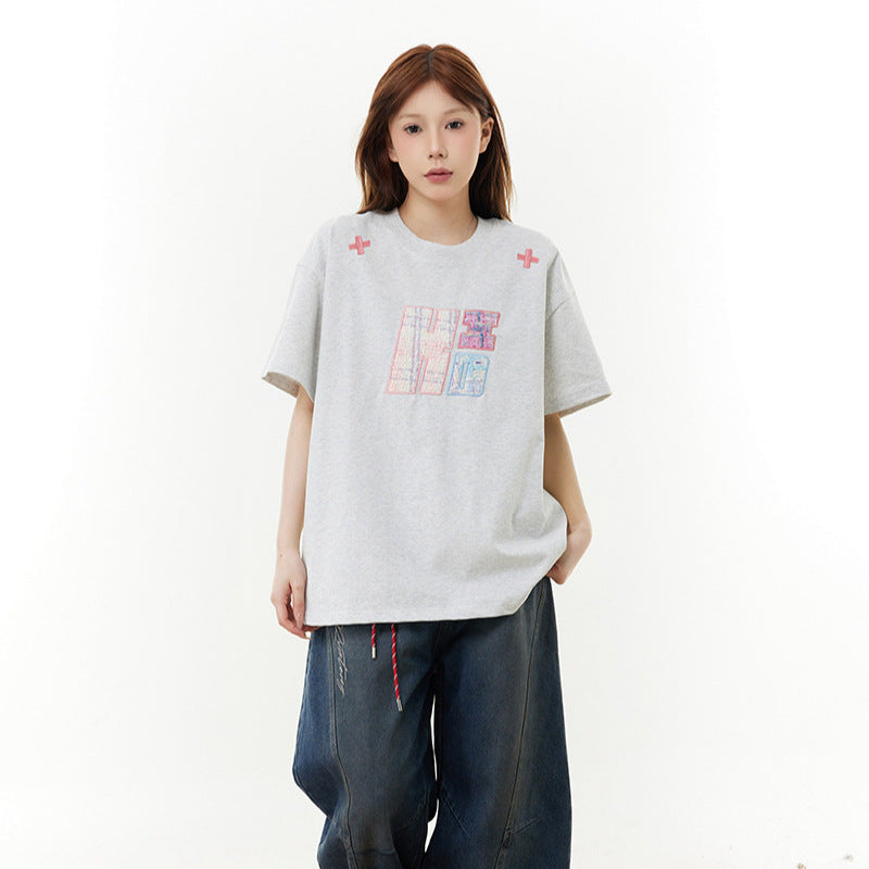 New York Hip Hop Style Vintage Embroidery Summer Loose Casual T-Shirt