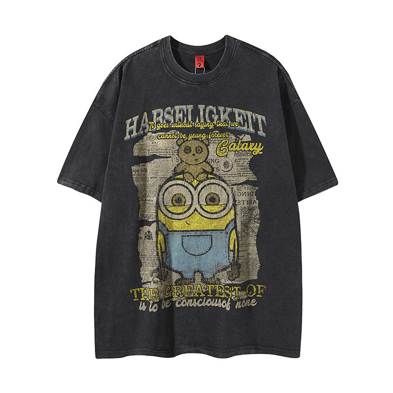 New York Hip Hop Style Old Crew Neck Short Sleeve T-Shirt Hip Hop Loose Top
